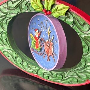 Jim Shore Festive Santa and Reindeer Spinning Ornament - Green and Red